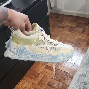 Off-White Pale Yellow and Light Blue Marbled Sole Sneaker